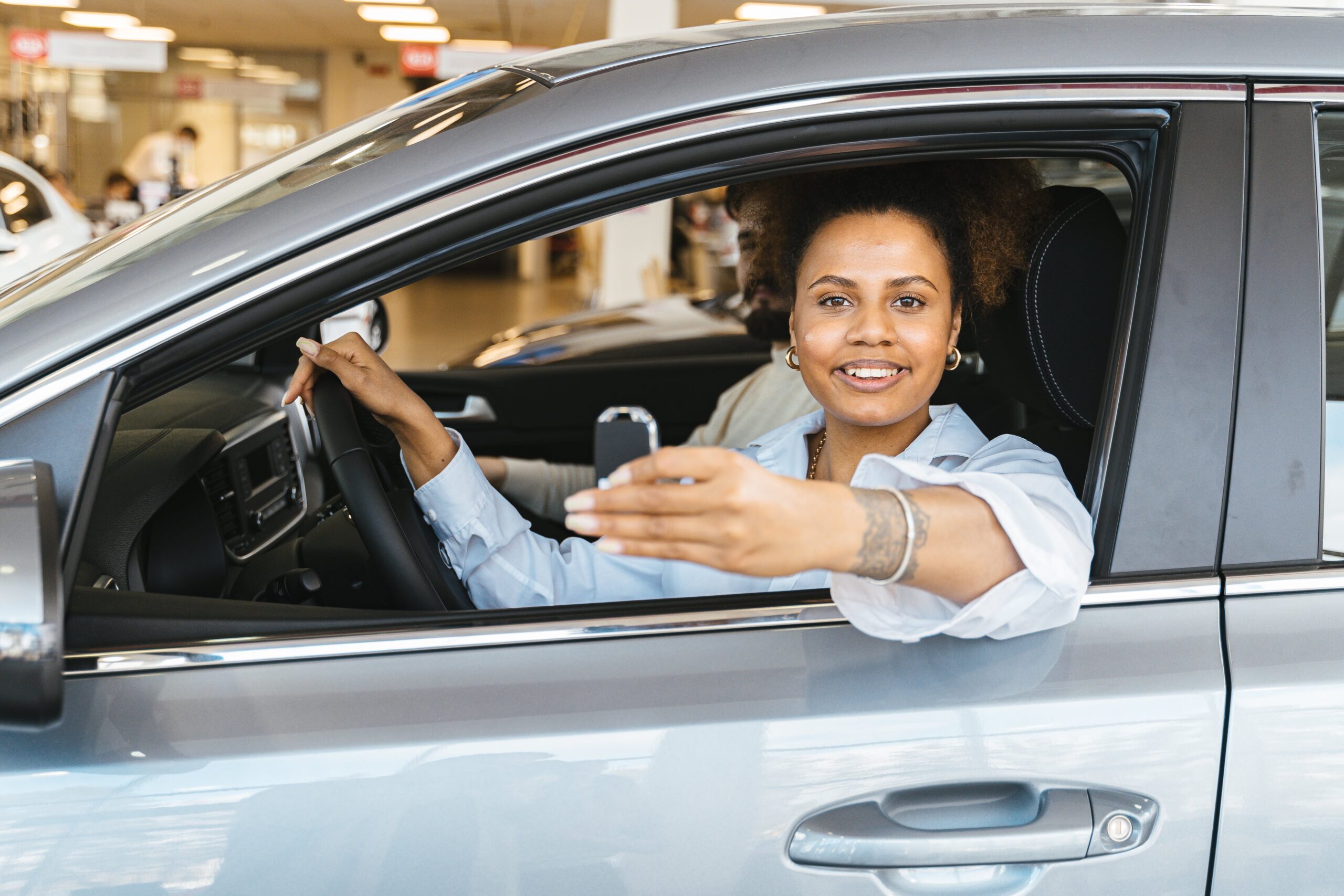 a woman in a car